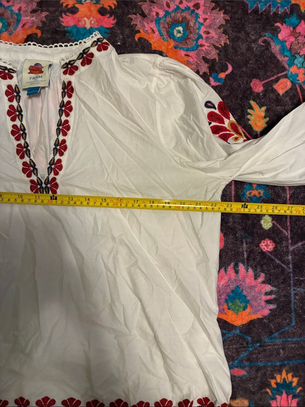 FARM Rio White Peasant Blouse with Red & Navy Embroidery - Picture 3 of 4